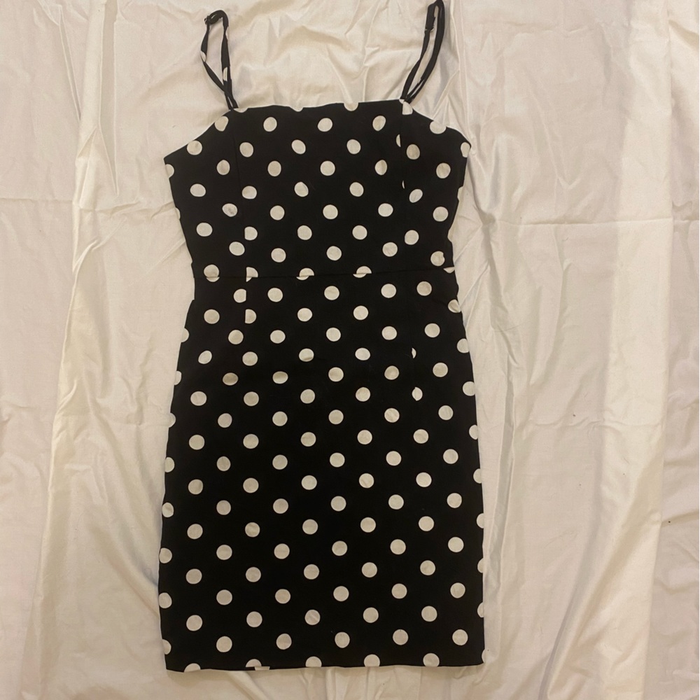 Black and white polka dot body con dress